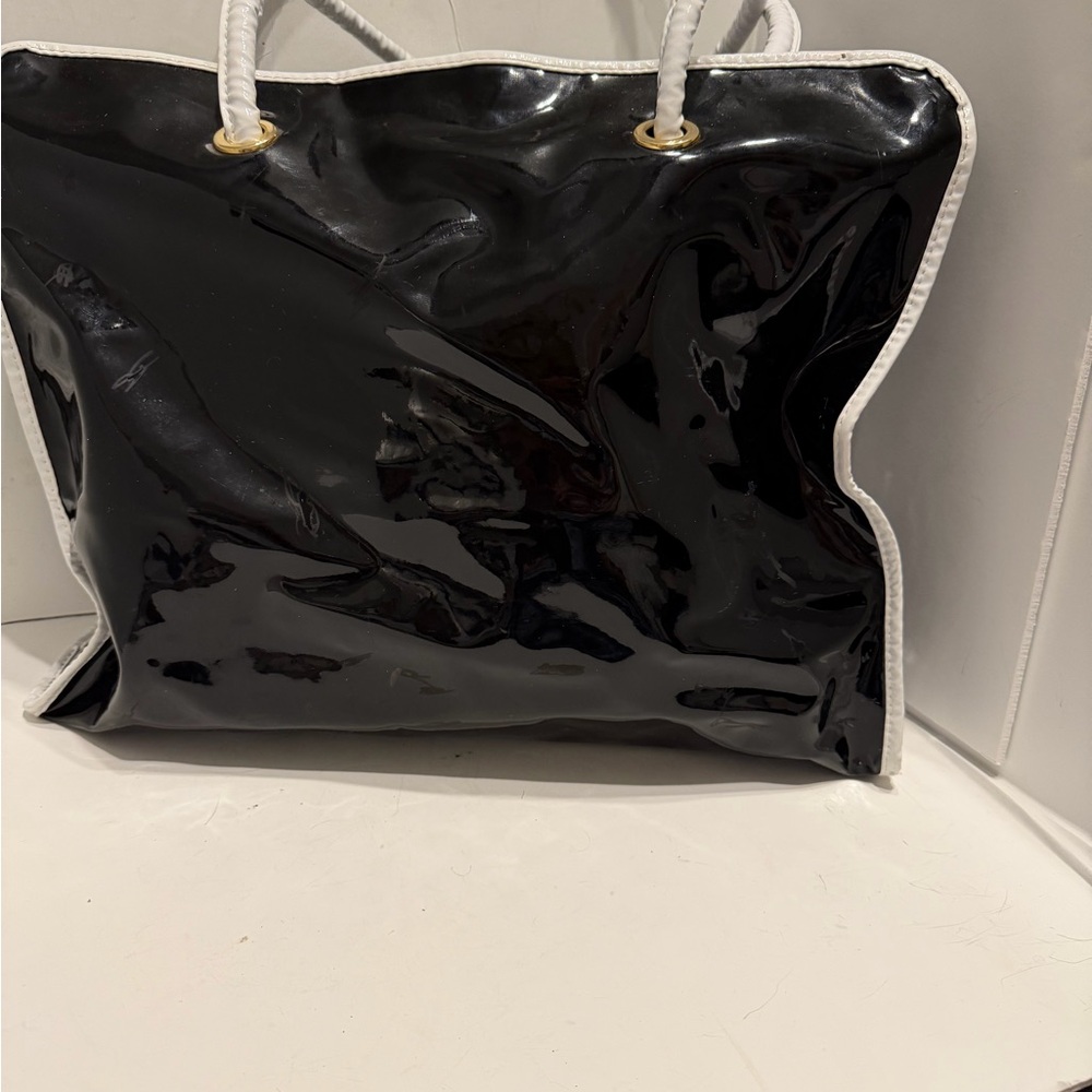 Lancome Black Glossy Tote with White Trim